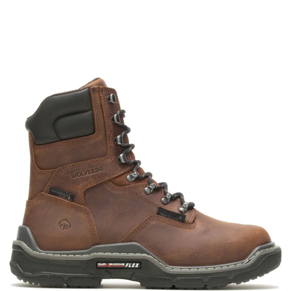 Wolverine Mens Raider DuraShocks Met Waterproof CarbonMax 8" Brown Boots (NWT)
